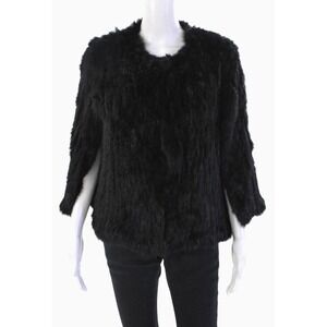 Vintage Neiman Marcus Black Rabbit Fur Jacket Cape M/L Luxe Soft Glam Coat